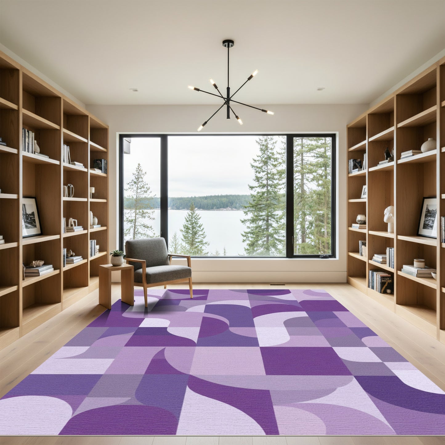 Purple Abstract Geometric Curves Rug