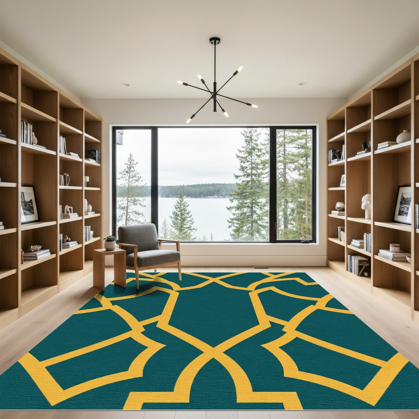 Teal and Gold Geometric Arabesque Rug