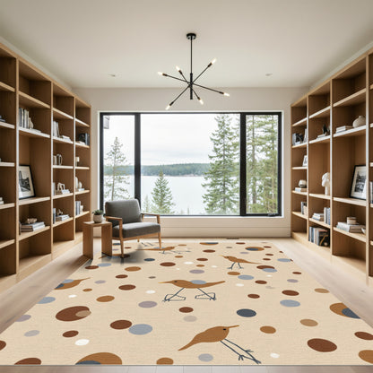 Whimsical Brown Bird Polka Dot Rug