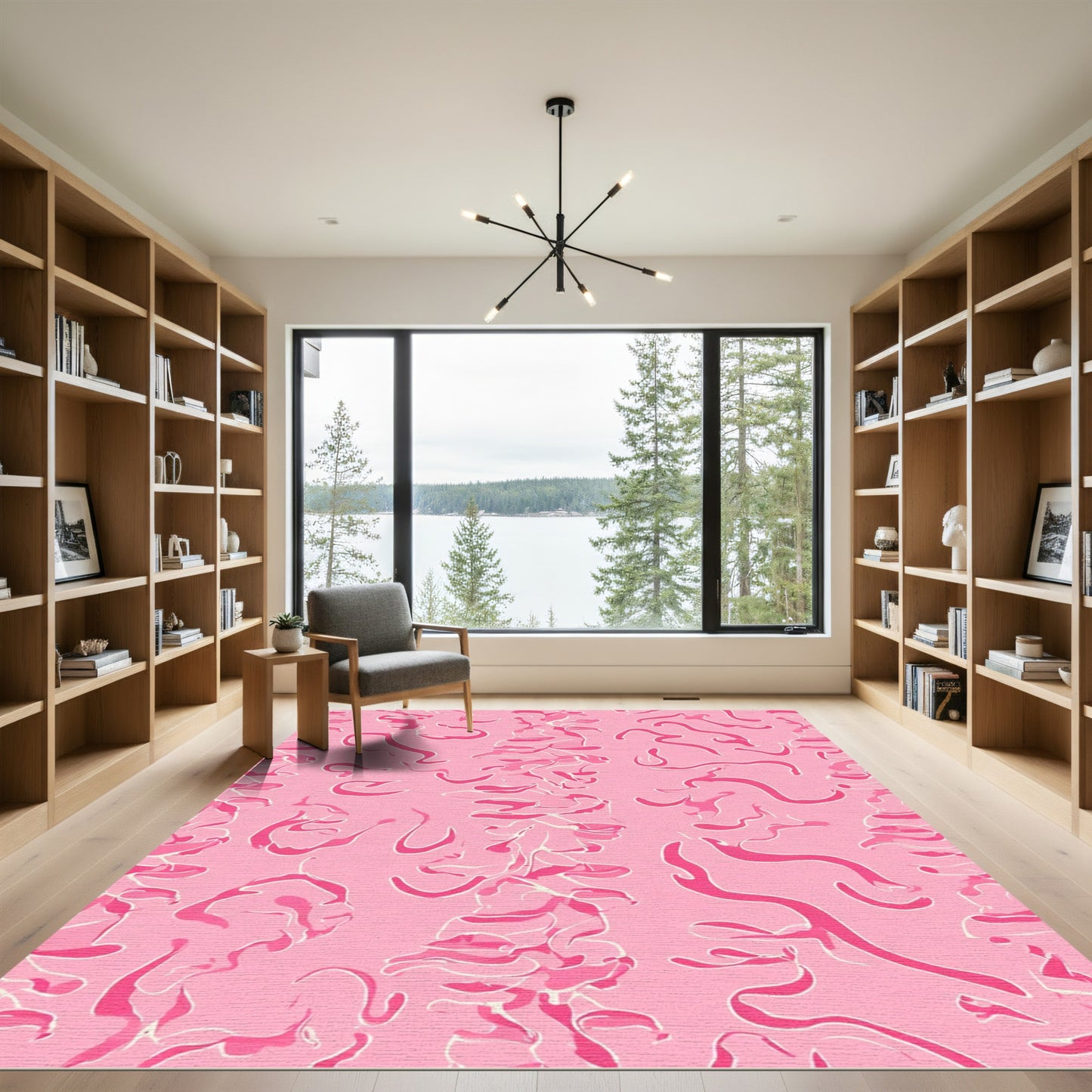 Pink Abstract Wavy Organic Form Rug