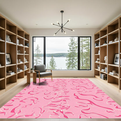 Pink Abstract Wavy Organic Form Rug