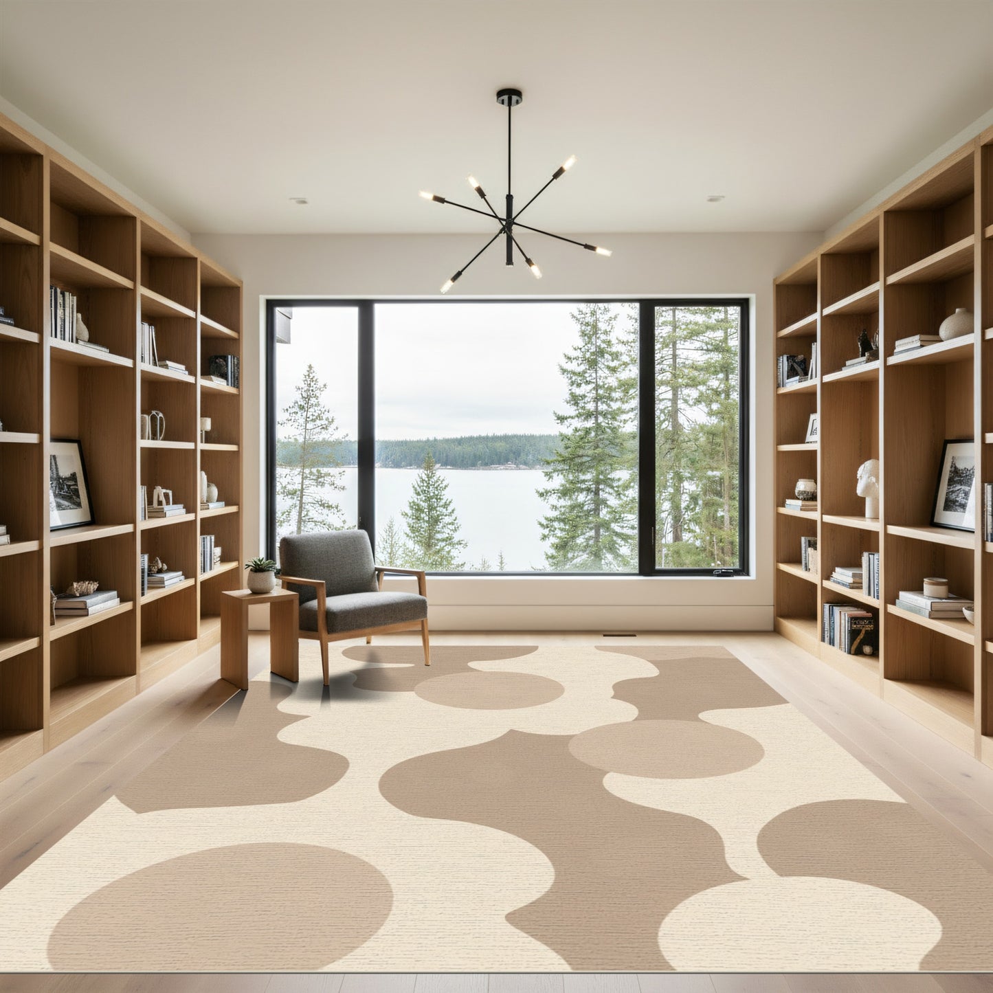 Neutral Beige Organic Abstract Round Rug