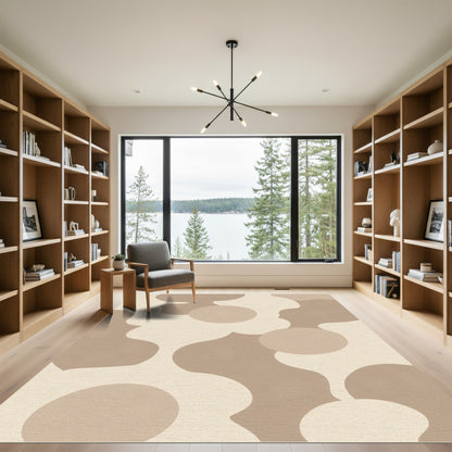 Neutral Beige Organic Abstract Round Rug