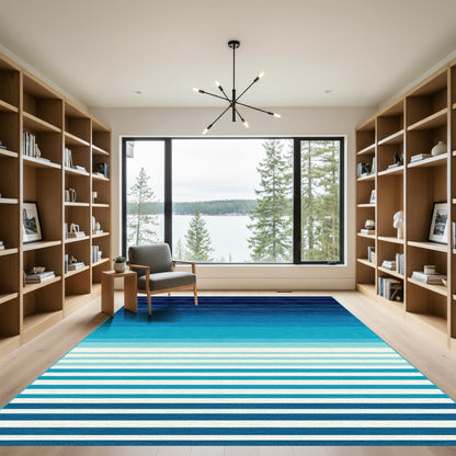 Navy Blue Ombre Striped Rug