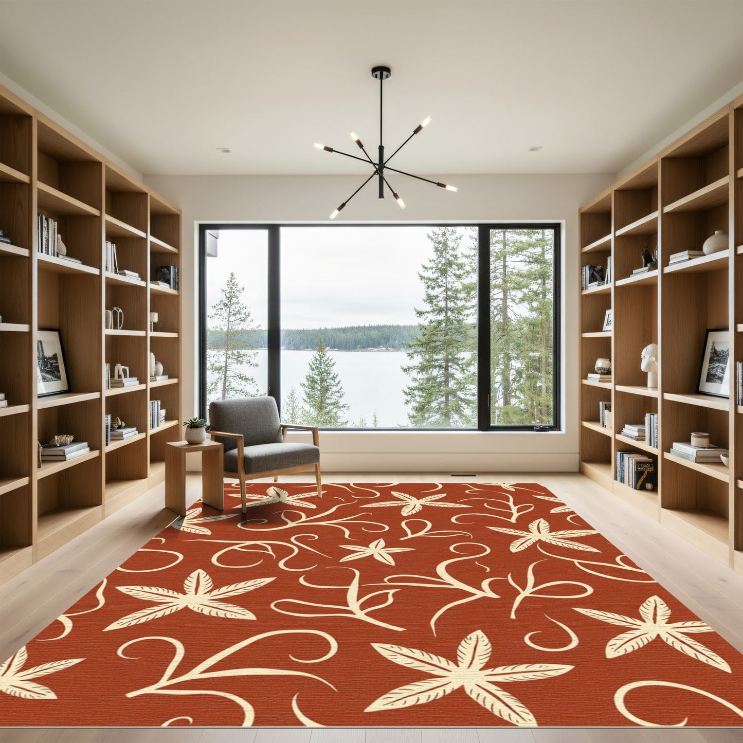 Terracotta Twisting Vine Floral Rug