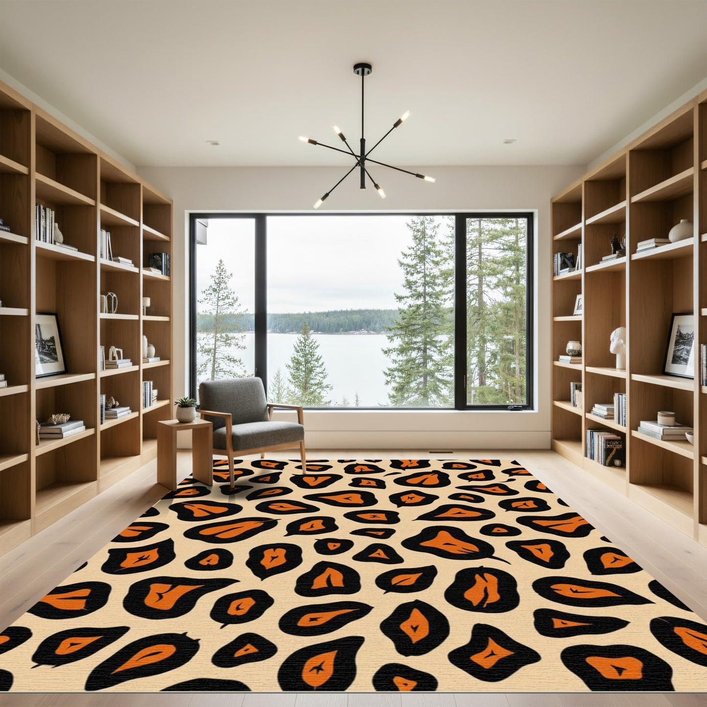 Bold Orange Black Leopard Spot Rug