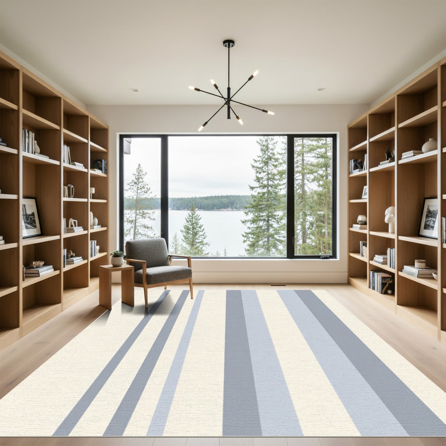 Soft Cream Blue Vertical Lines Rug