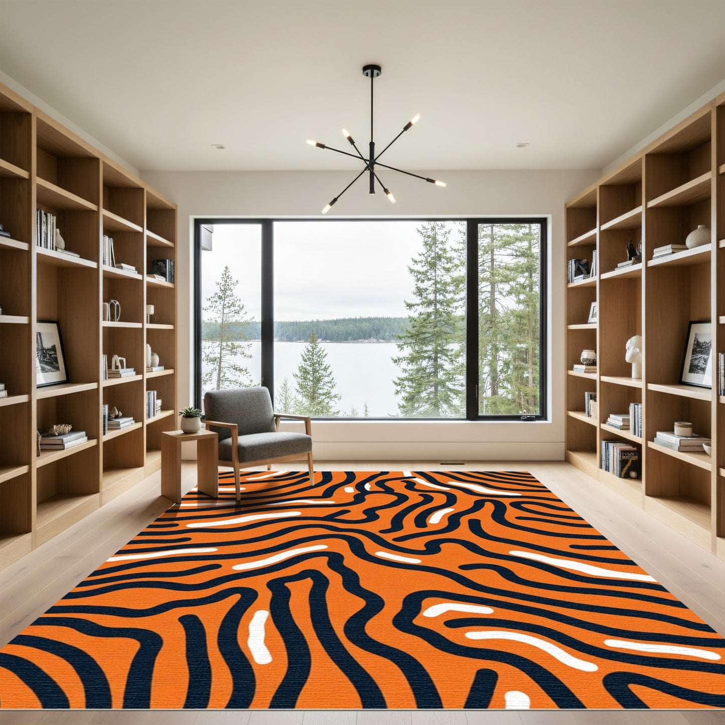 Bold Orange Black Wavy Lines Rug