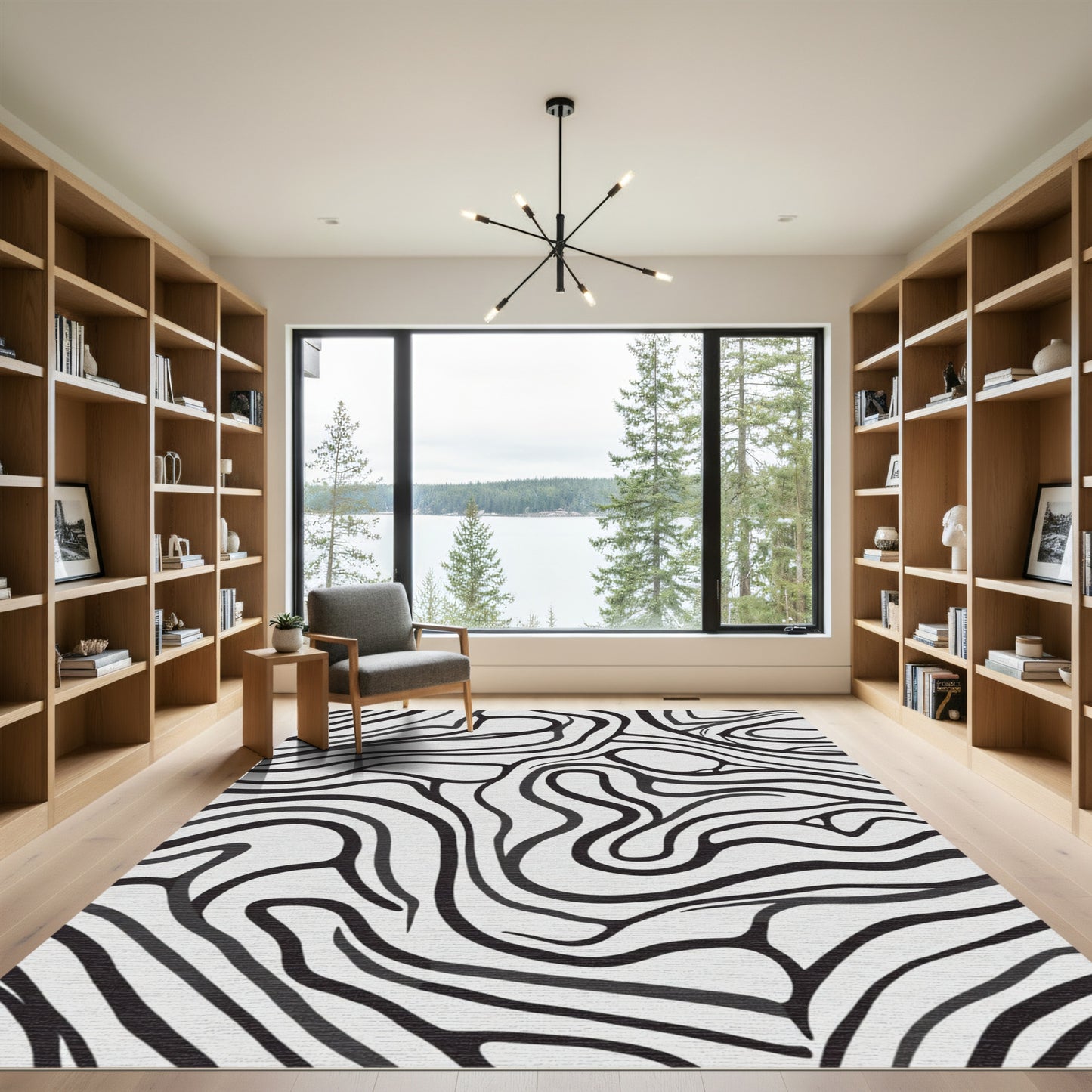 Monochrome Organic Wave Composition Rug
