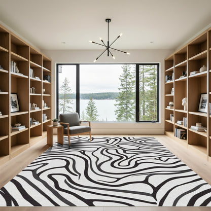 Monochrome Organic Wave Composition Rug
