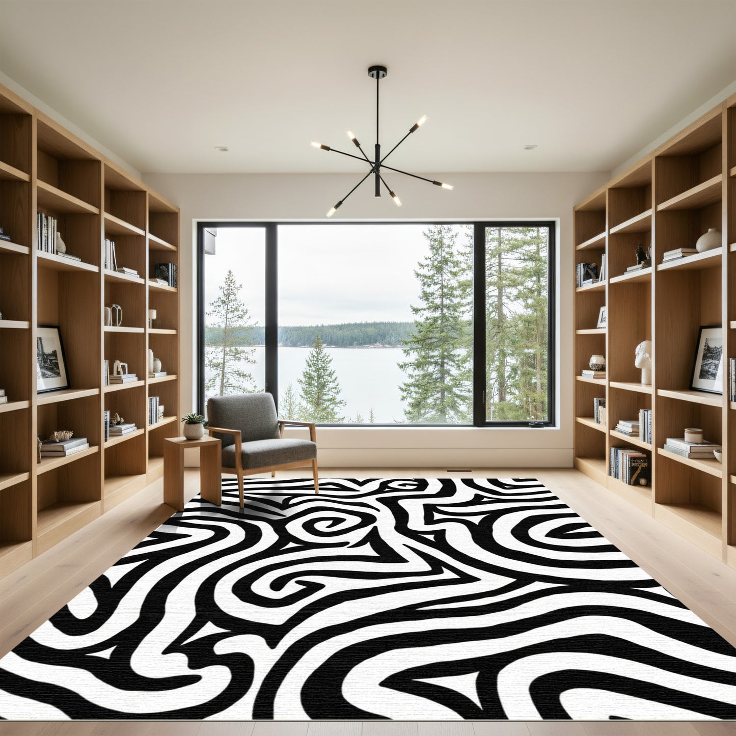 Organic Black White Swirl Zebra Rug