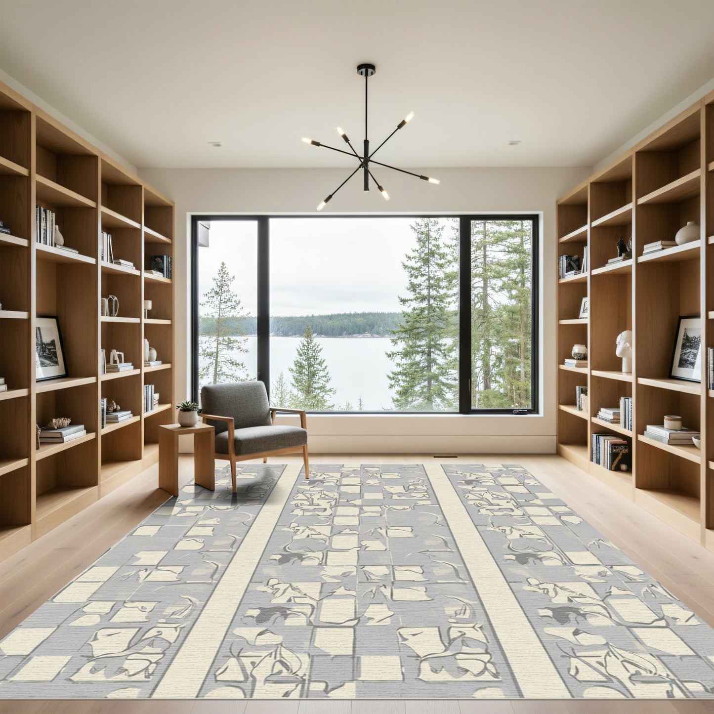 Grey Cream Abstract Checkerboard Squares Rug
