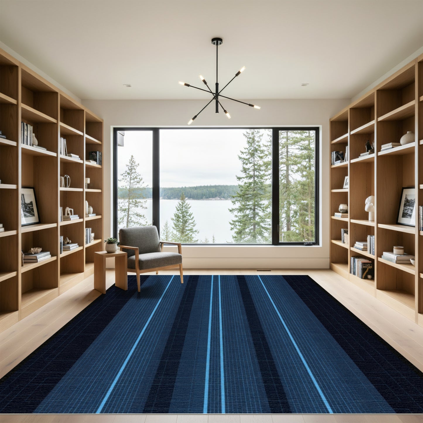 Modern Blue Striped Geometric Rug