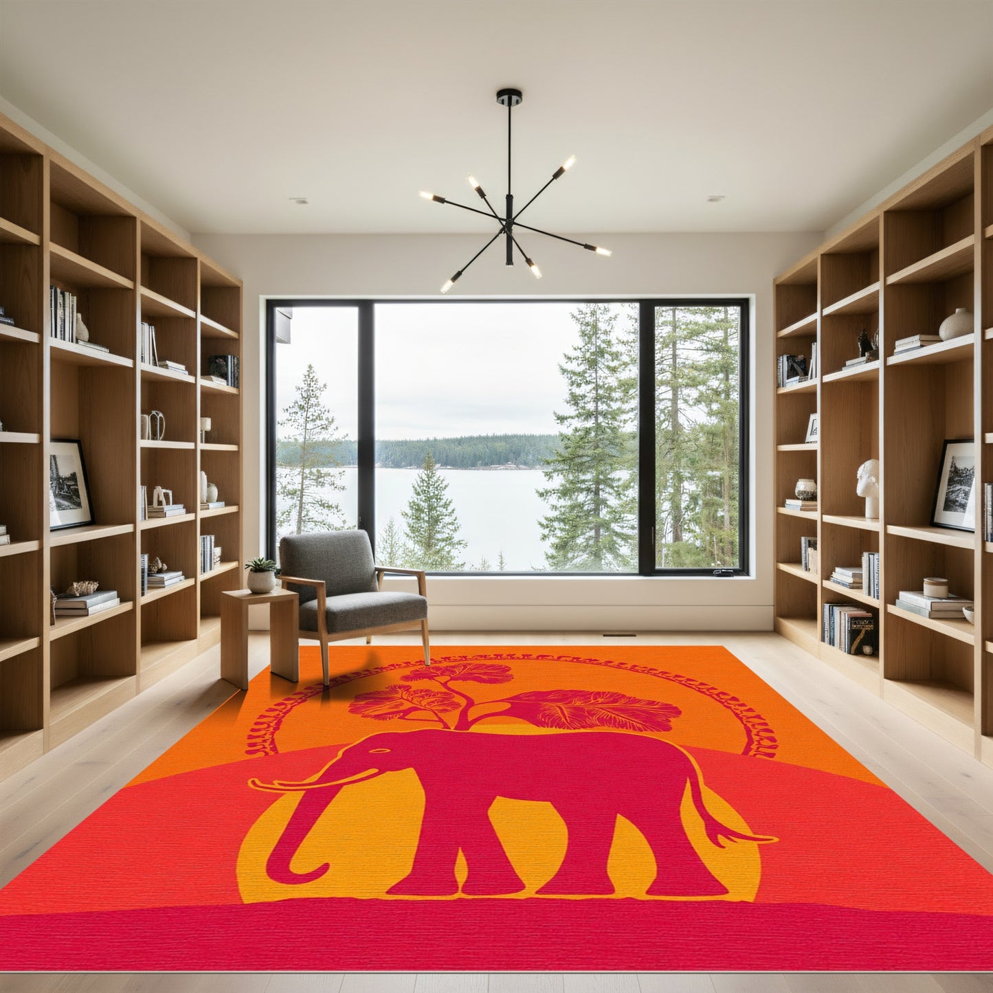Crimson Elephant Sun Tree Garland Rug