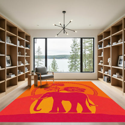 Crimson Elephant Sun Tree Garland Rug