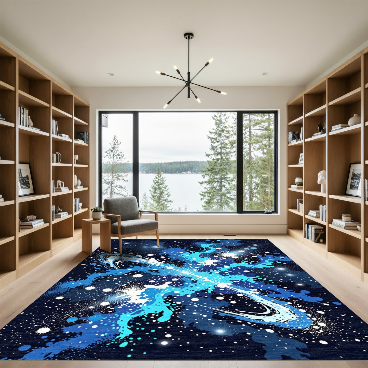 Abyssal Blue Splatter Swirl Rug
