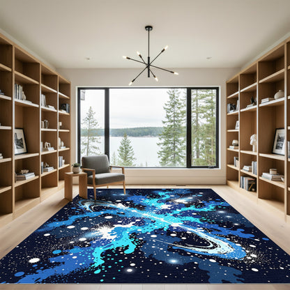 Abyssal Blue Splatter Swirl Rug