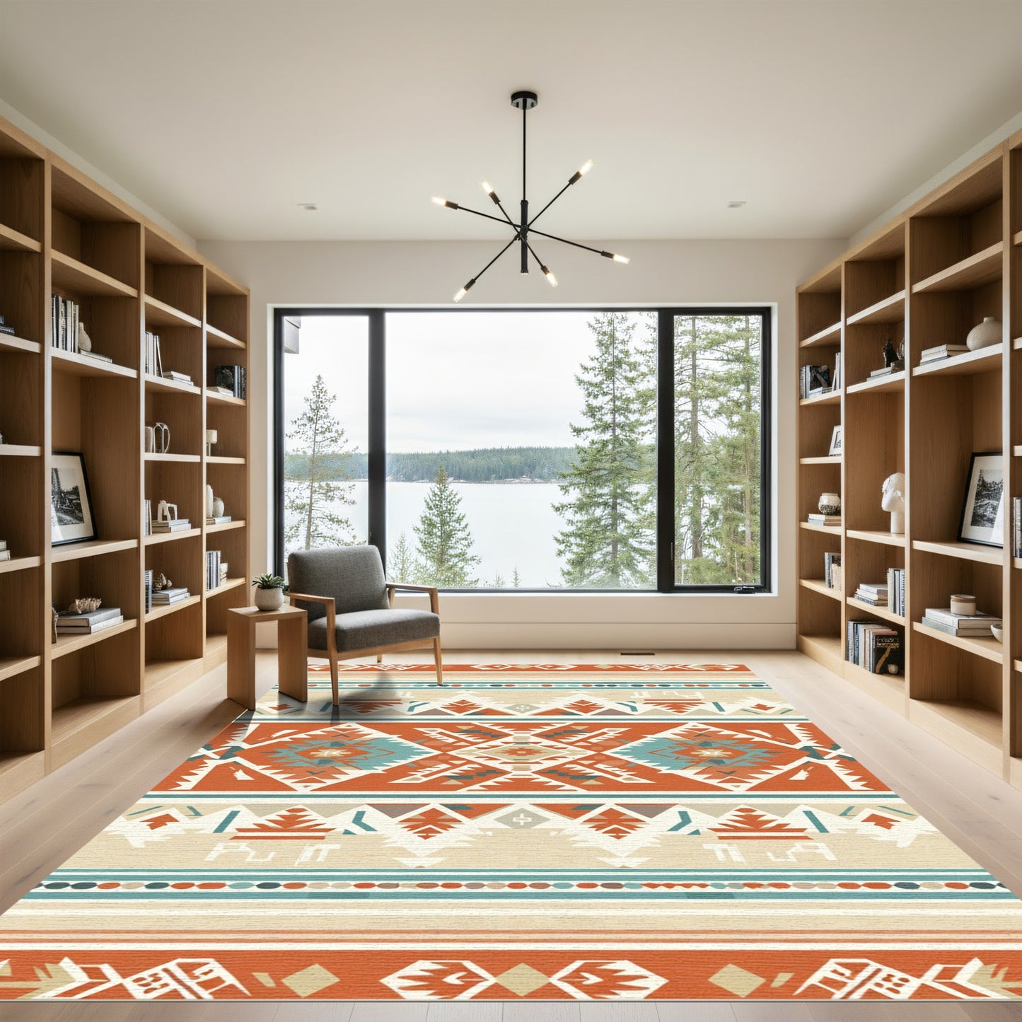 Terracotta Blue Geometric Diamond Stripe Rug