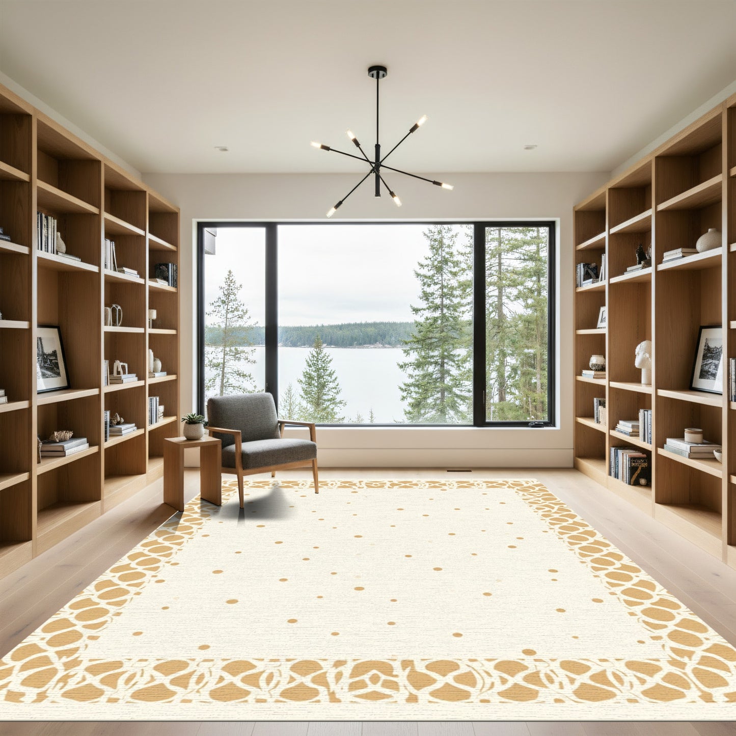 Cream and Gold Dot Border Rug