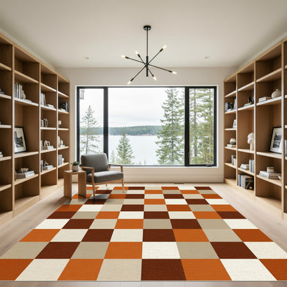Earthy Tone Checkerboard Squares Rug