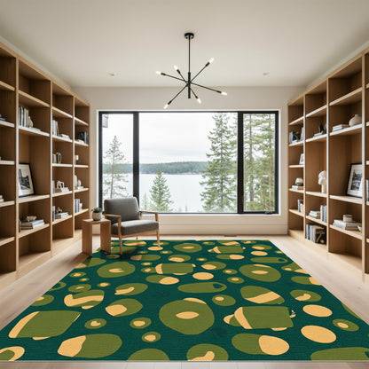 Abstract Olive Green Ochre Shapes Rug