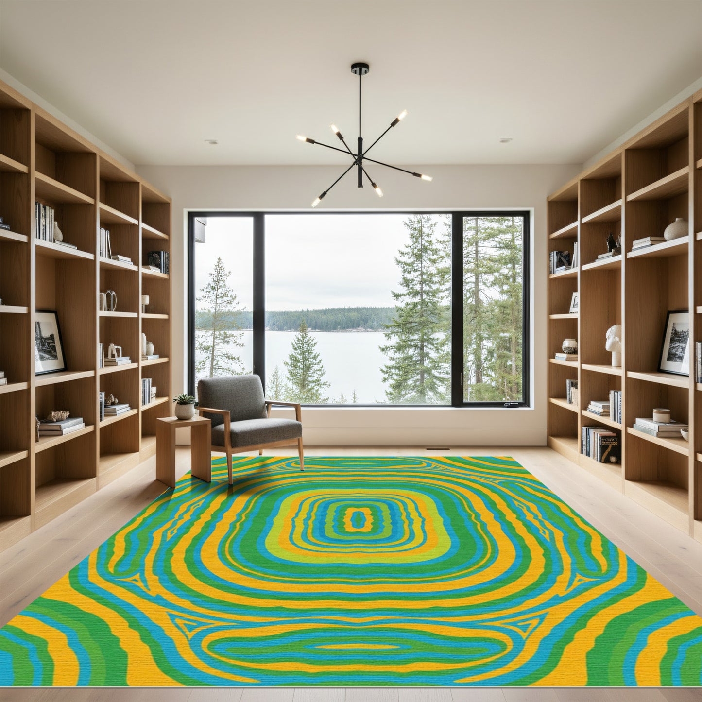 Abstract Swirls Blue Green Yellow Rug