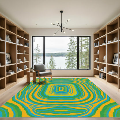 Abstract Swirls Blue Green Yellow Rug
