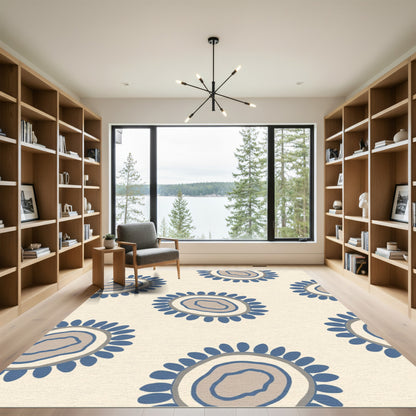 Blue Gray Organic Bloom Cream Rug