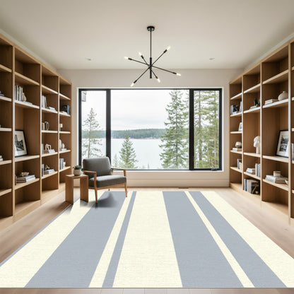 Soft Blue Cream Stripe Rug