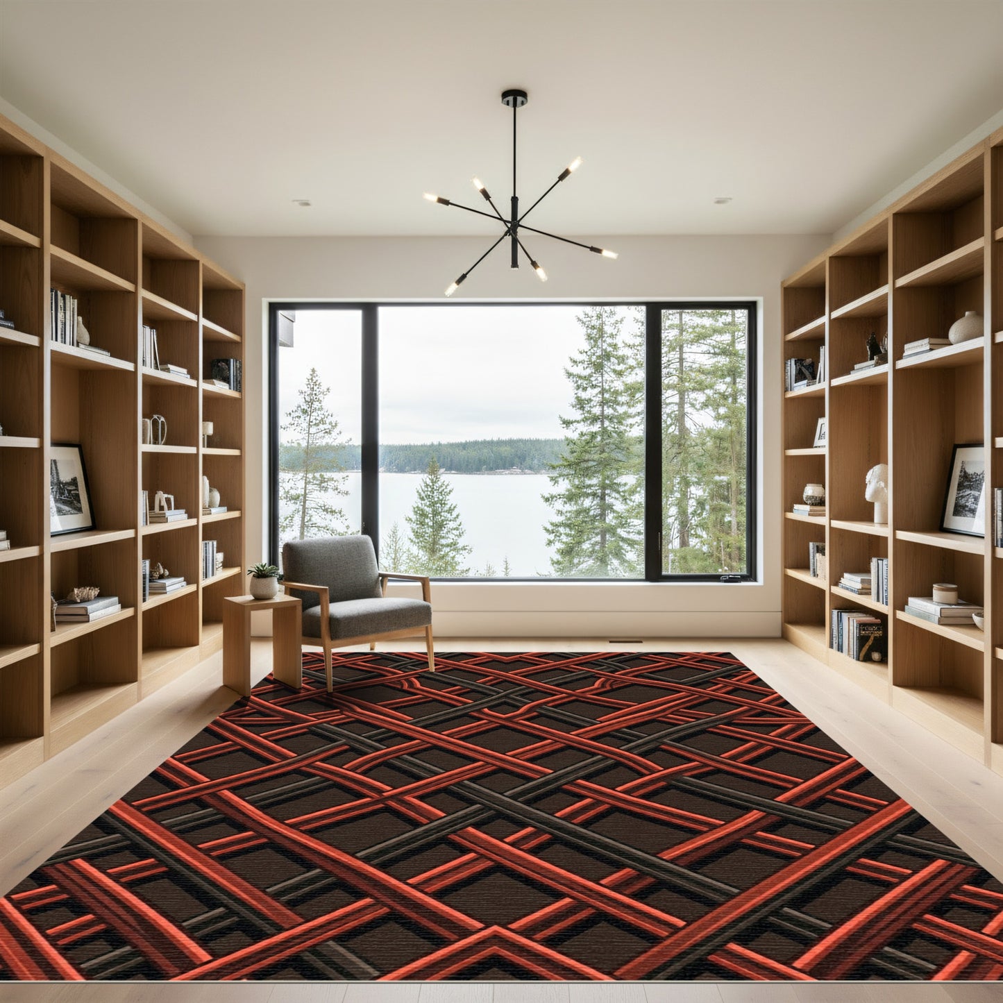 Rustic Red Black Lattice Weave Rug