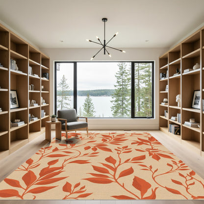Burnt Orange Leafy Vine Arrangement Rug