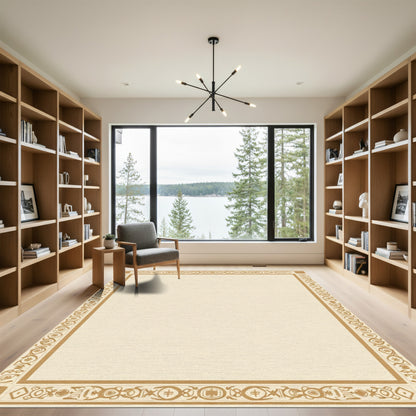 Golden Ochre Geometric Border Rug