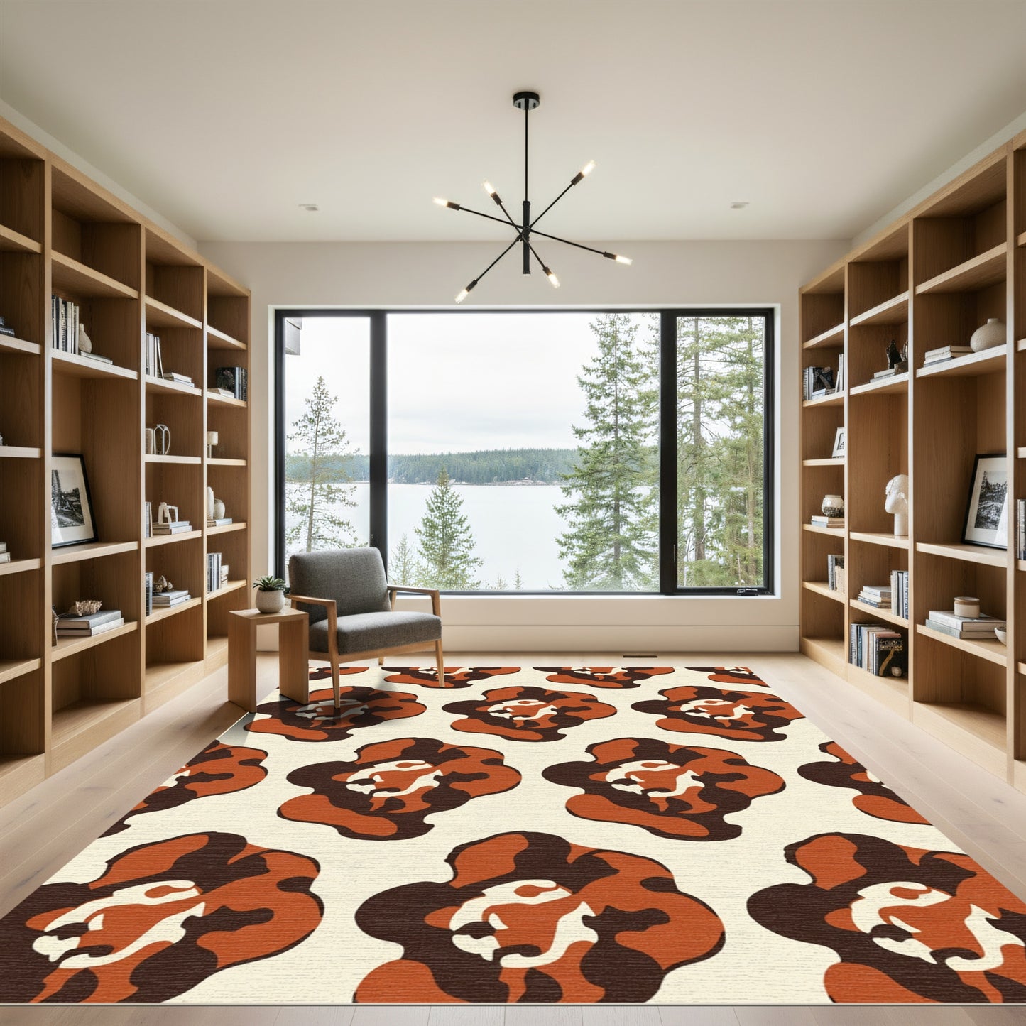 Terracotta Brown Abstract Floral Rug