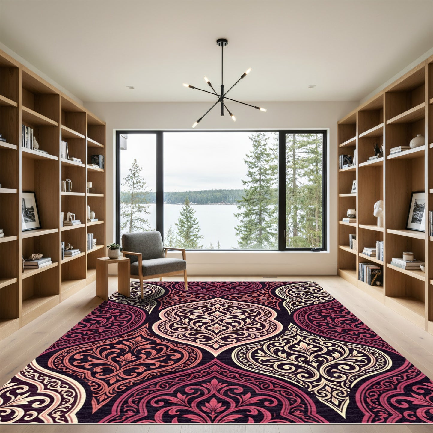 Rich Burgundy Floral Arabesque Rug
