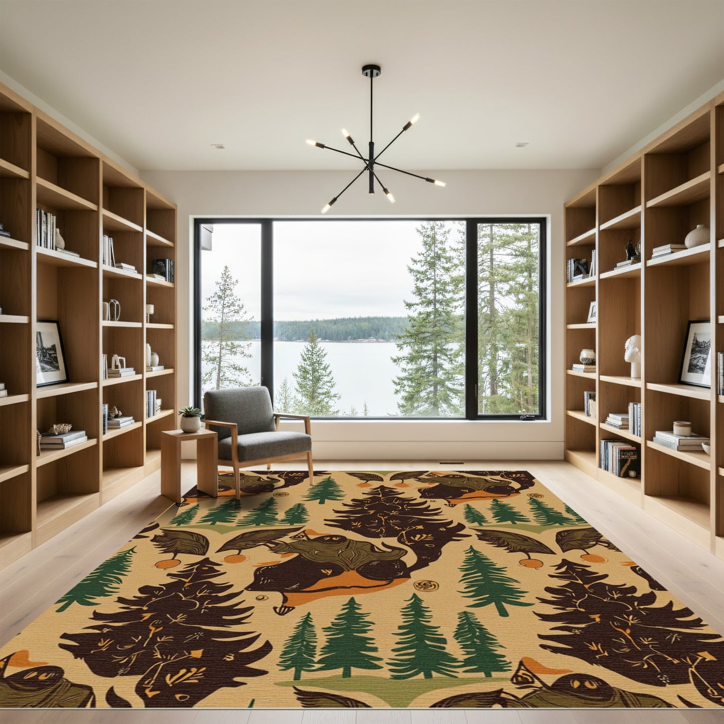 Woodland Creatures Forest Scene Rug