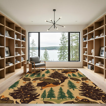 Woodland Creatures Forest Scene Rug