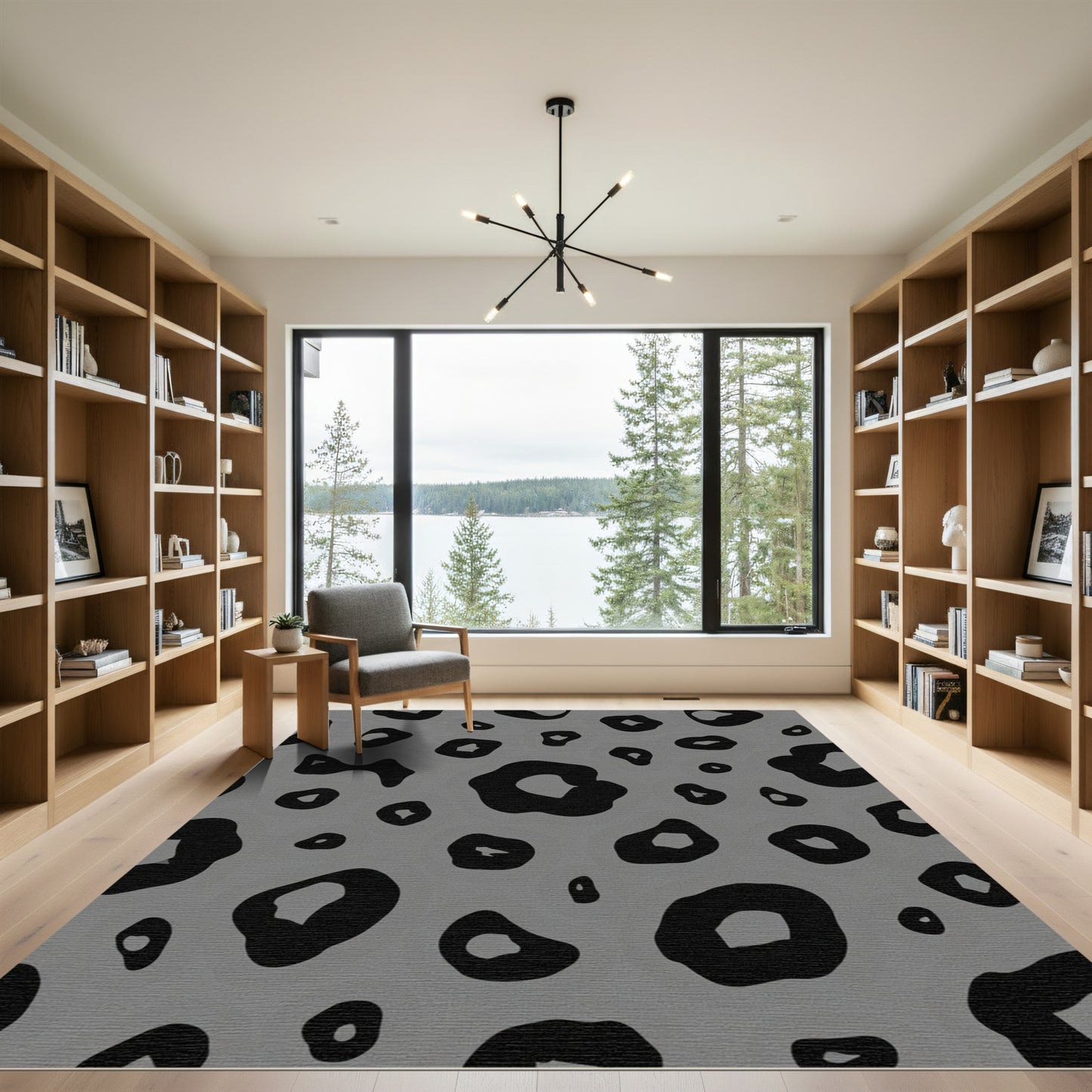 Classic Black Gray Leopard Spot Rug