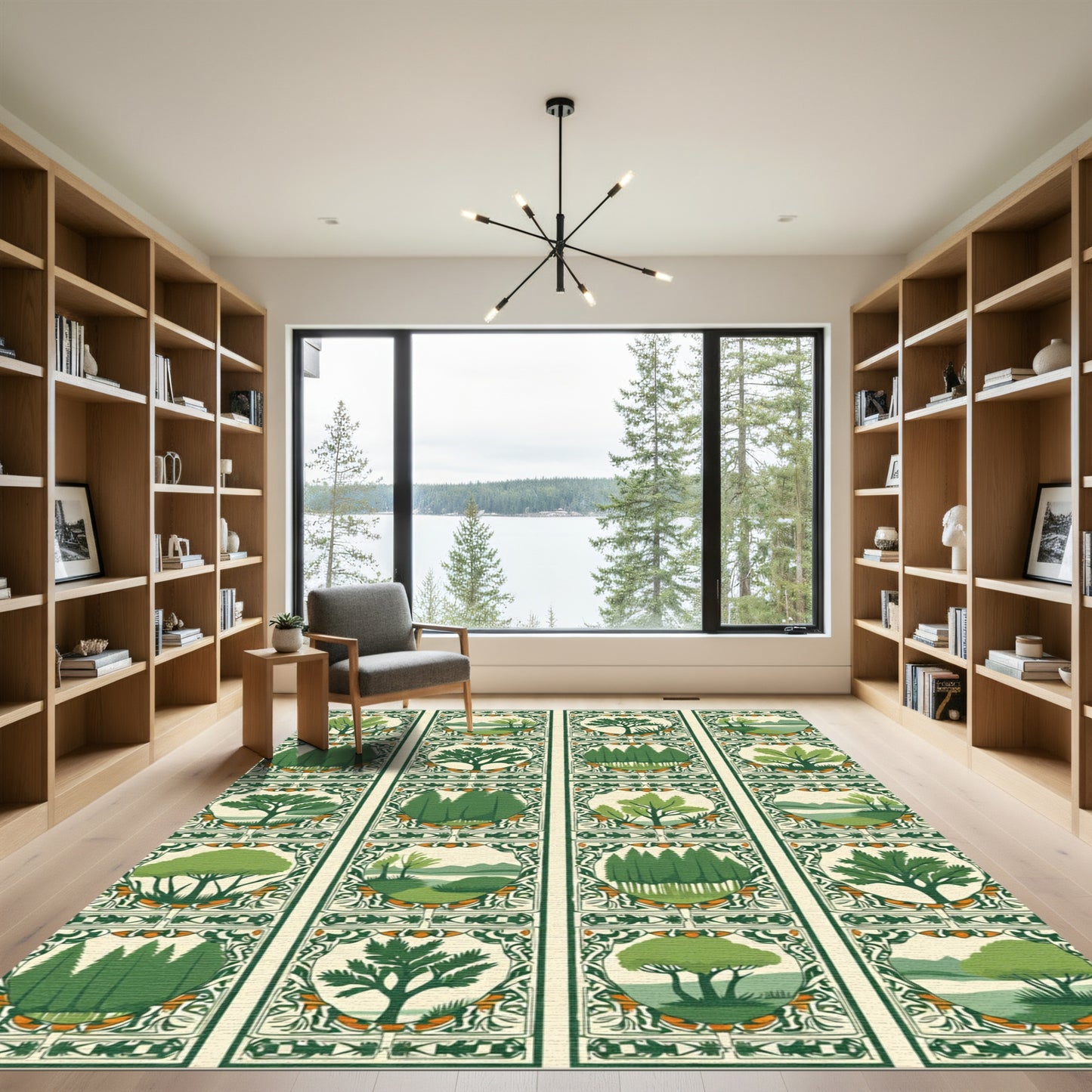 Green Woodland Tree Panels Rug