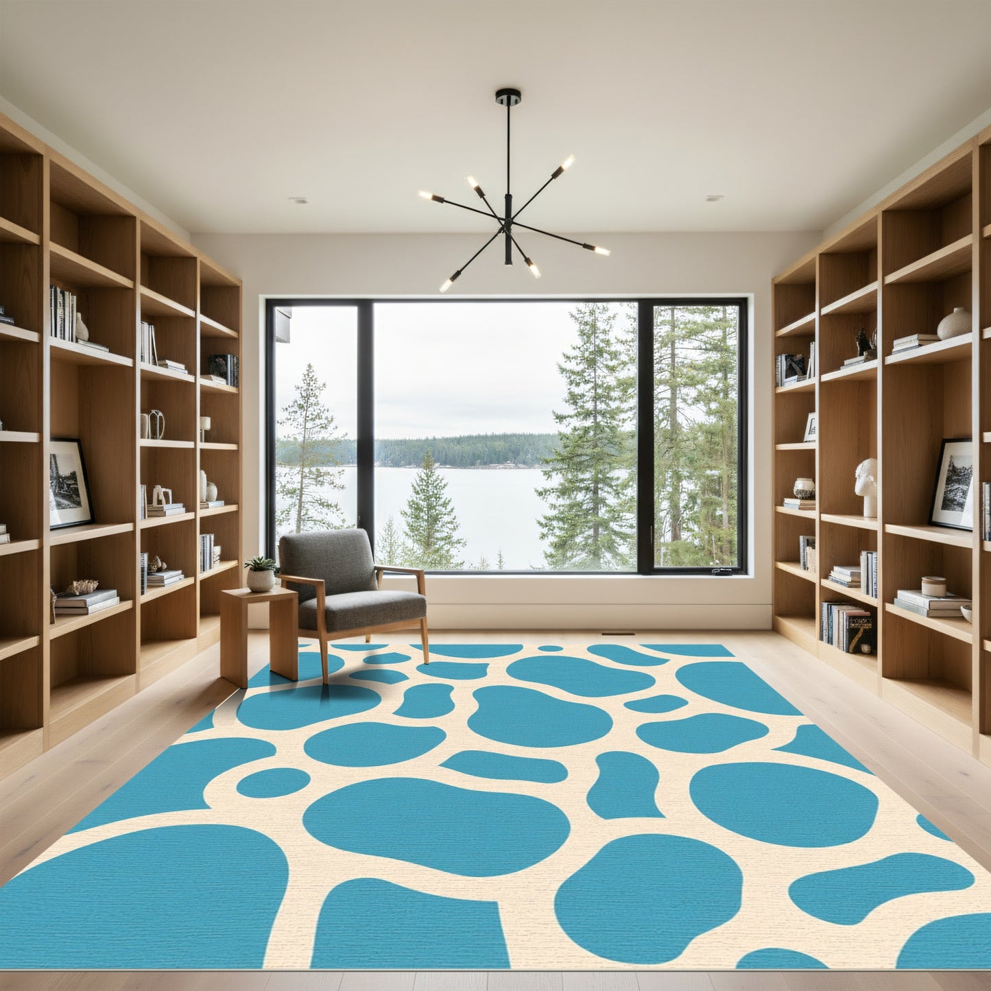 Turquoise Abstract Blob Forms Rug