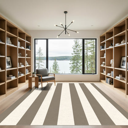 Taupe Cream Vertical Stripe Rug