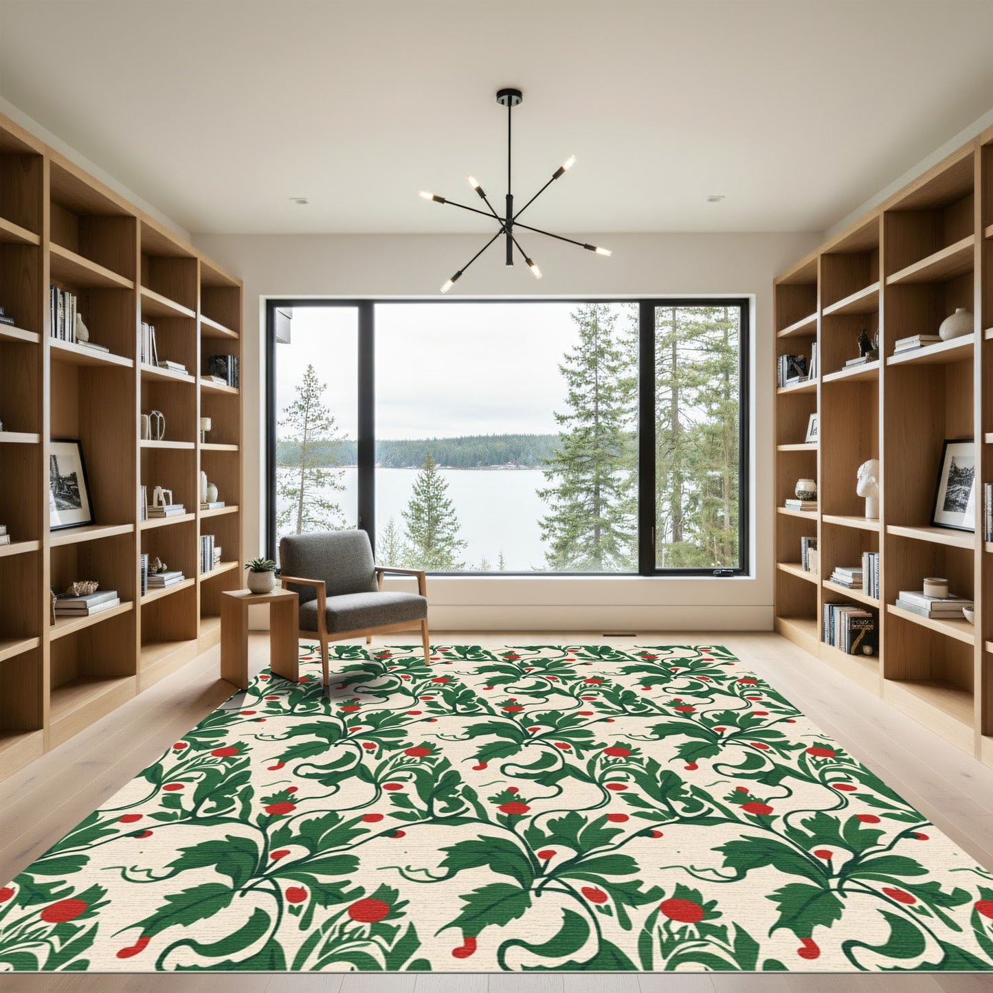 Chic Red Berry Vine Scroll Rug