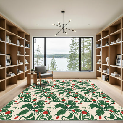 Chic Red Berry Vine Scroll Rug