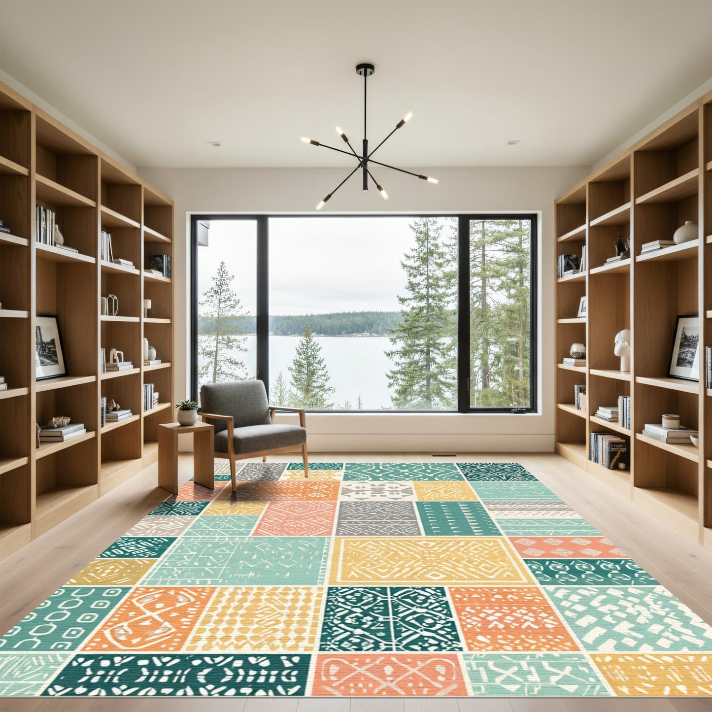 Patchwork Geometric Teal Orange Yellow Design Rug