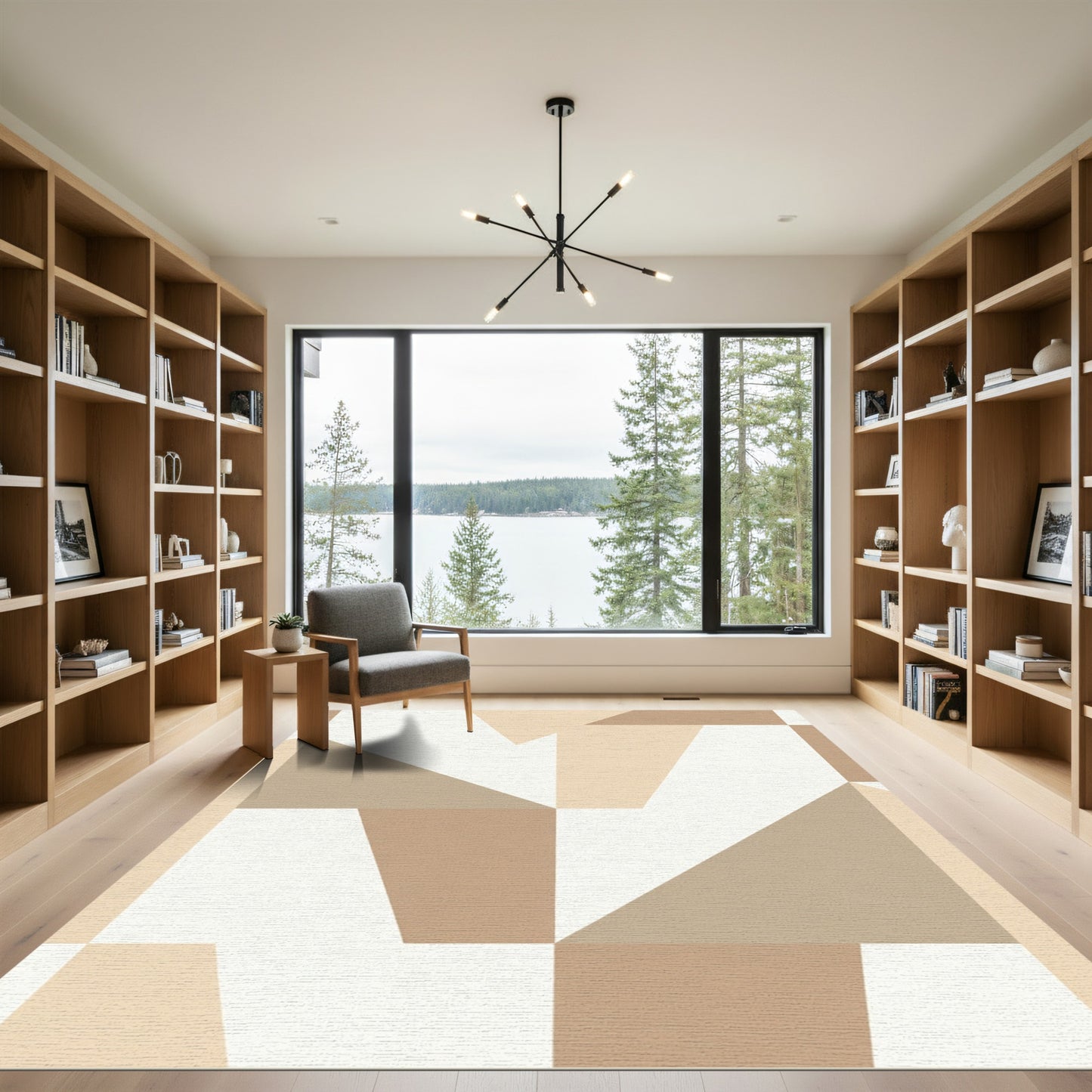 Geometric Neutral Tone Abstract Composition Rug