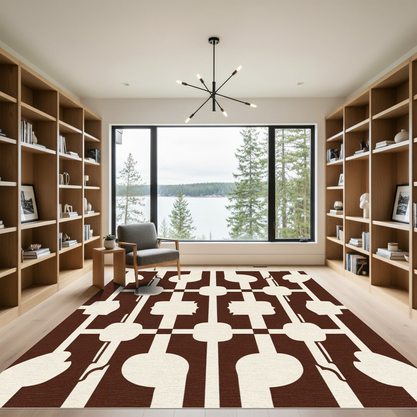 Cream and Brown Geometric Lattice Rug