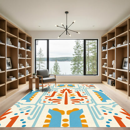 Orange Blue Abstract Geometric Composition Rug