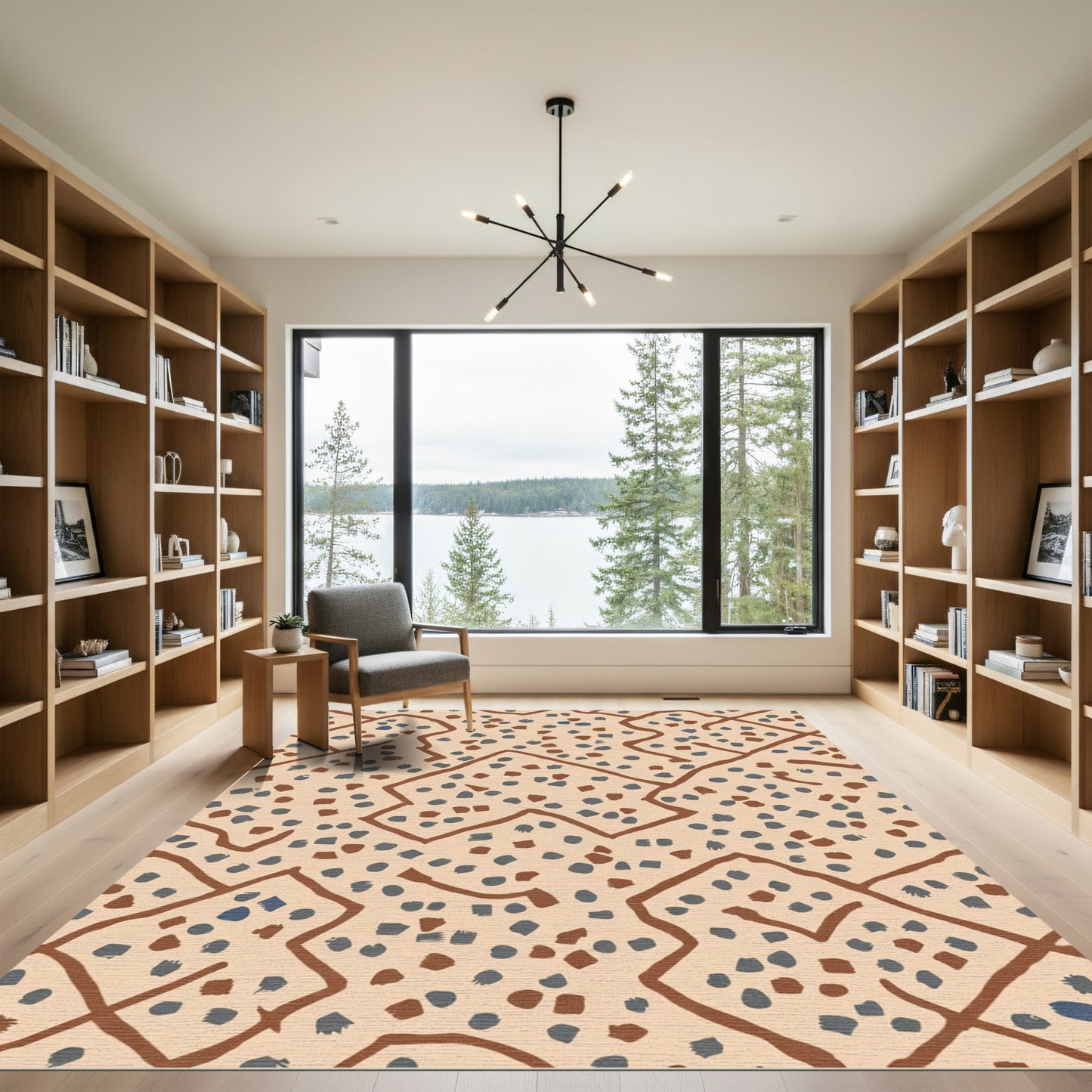 Abstract Terracotta Blue Jagged Dot Rug