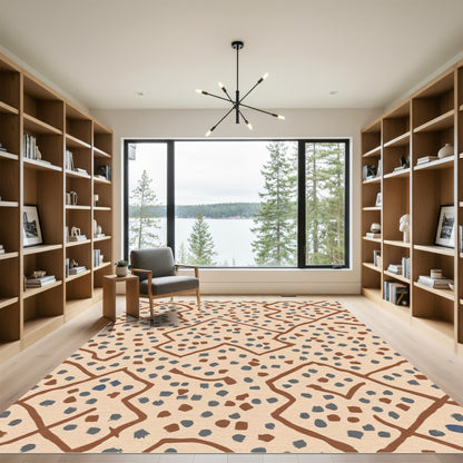 Abstract Terracotta Blue Jagged Dot Rug