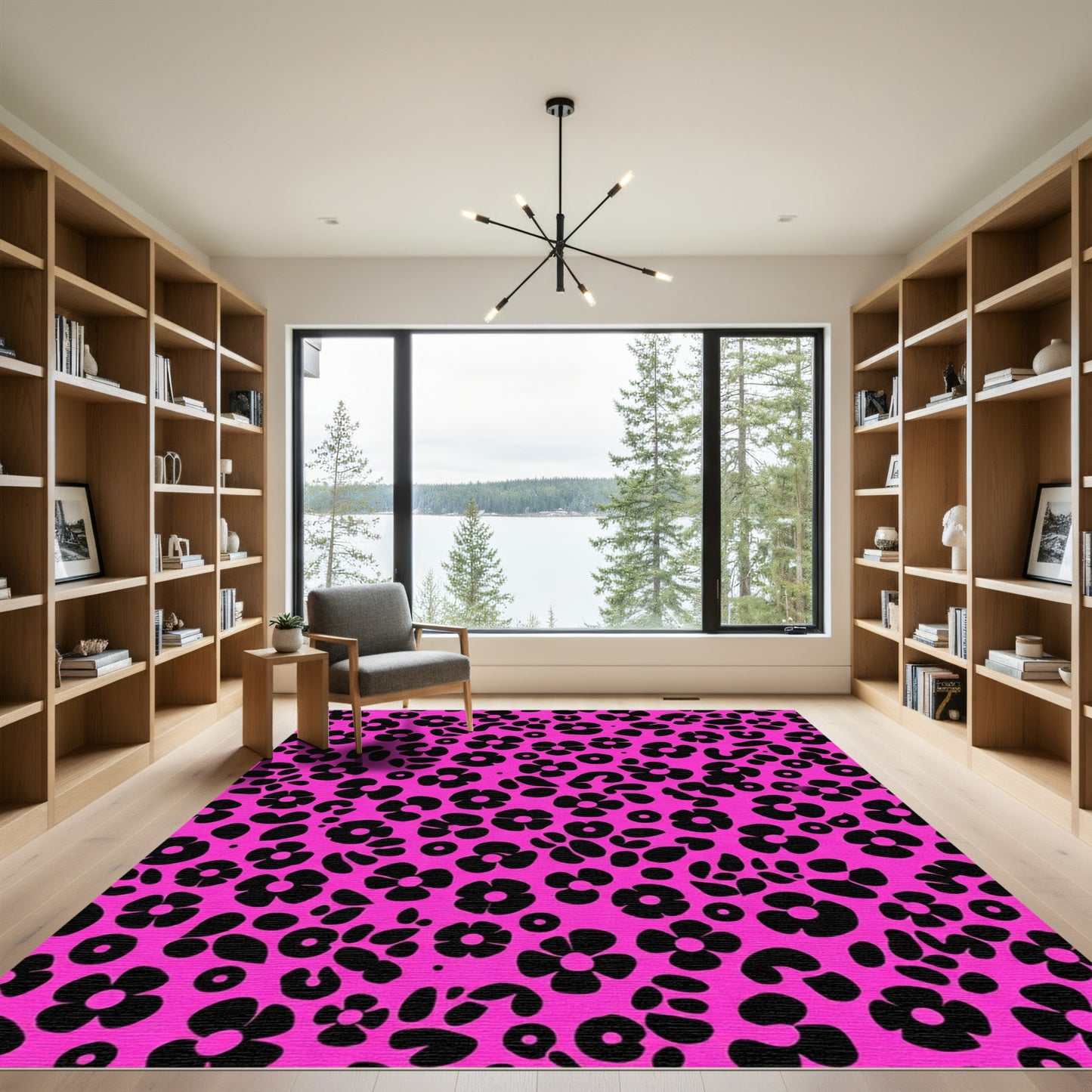 Hot Pink Floral Animal Print Rug