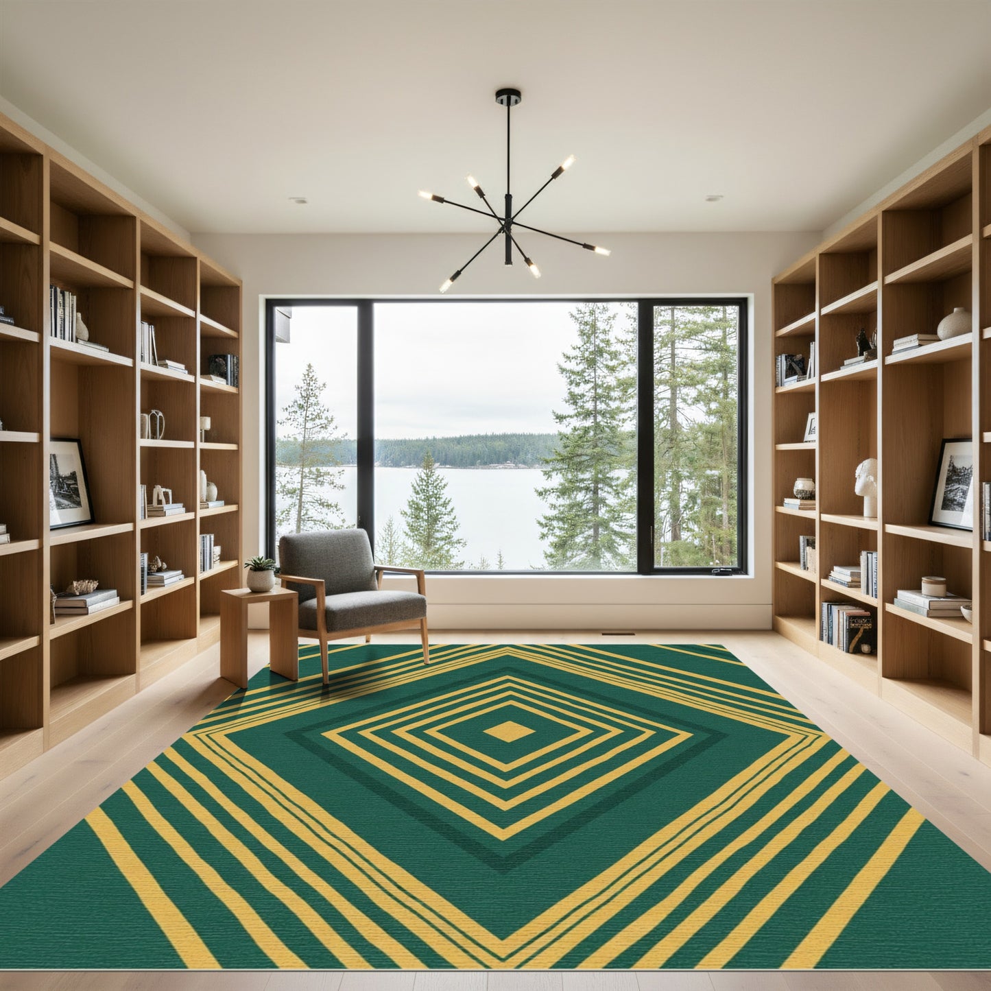 Emerald Yellow Geometric Diamond Rug